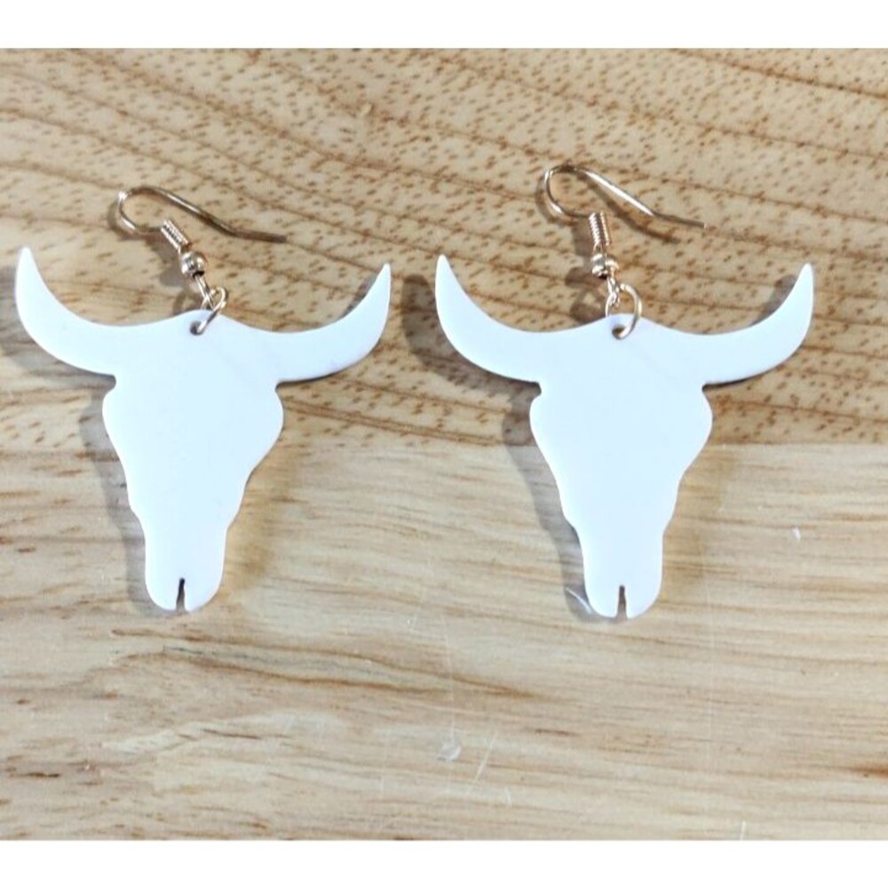 Vintage Cow Earrings Hook Drop Longhorn Steer Black White Western Farm Boho - Picture 4 of 4